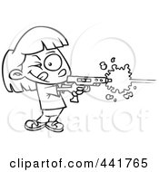 Poster, Art Print Of Cartoon Black And White Outline Design Of A Girl Playing Laser Tag