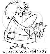 Royalty Free RF Clip Art Illustration Of A Cartoon Black And White Outline Design Of An Ugly Female Boss