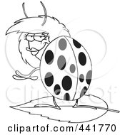 Poster, Art Print Of Cartoon Black And White Outline Design Of A Flirty Ladybug