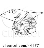 Poster, Art Print Of Cartoon Black And White Outline Design Of A Business Land Shark