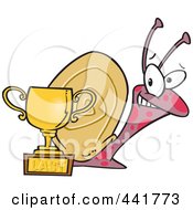 Royalty Free RF Clip Art Illustration Of A Cartoon Snail By A Last Place Trophy Cup by toonaday