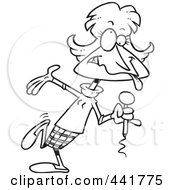 Poster, Art Print Of Cartoon Black And White Outline Design Of A Goofy Female Comedian