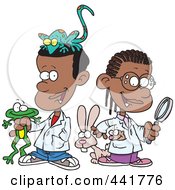 Royalty Free RF Clip Art Illustration Of Cartoon Black School Kids In A Science Lab With Animals by toonaday
