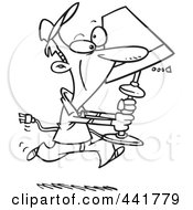 Royalty Free RF Clip Art Illustration Of A Cartoon Black And White Outline Design Of A Man Running With A Lamp by toonaday
