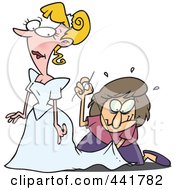 Royalty Free RF Clip Art Illustration Of A Cartoon Seamstress Tailoring A Brides Dress At The Last Minute by toonaday
