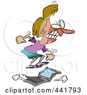 Royalty Free RF Clip Art Illustration Of A Cartoon Pissed Businesswoman Stomping On A Laptop