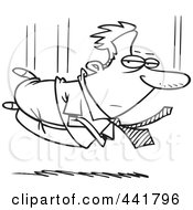 Poster, Art Print Of Cartoon Black And White Outline Design Of A Businessman Falling