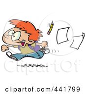 Royalty Free RF Clip Art Illustration Of A Cartoon Boy Running Home On The Last Day Of School