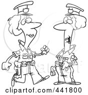 Royalty Free RF Clip Art Illustration Of A Cartoon Black And White Outline Design Of Two Female Cops