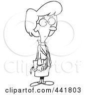 Royalty Free RF Clip Art Illustration Of A Cartoon Black And White Outline Design Of A Female Minister by toonaday