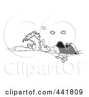 Royalty Free RF Clip Art Illustration Of A Cartoon Black And White Outline Design Of A Businessman Crashing Into The Ground