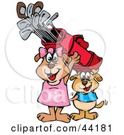 Boy And Girl Dog Carrying Golf Clubs