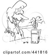 Royalty Free RF Clip Art Illustration Of A Cartoon Black And White Outline Design Of A Female Computer Technician