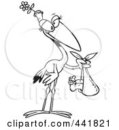 Royalty Free RF Clip Art Illustration Of A Cartoon Black And White Outline Design Of A Female Stock Carrying A Baby by toonaday