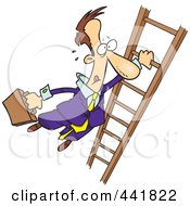 Cartoon Businessman Holding Onto A Ladder With One Hand