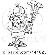 Royalty Free RF Clip Art Illustration Of A Cartoon Black And White Outline Design Of A Female Golfer Missing