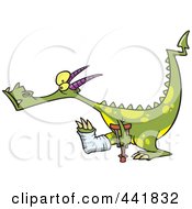 Royalty Free RF Clip Art Illustration Of A Cartoon Dragon Using A Crutch For A Lame Leg by toonaday
