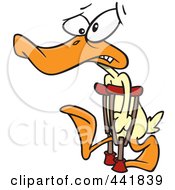 Cartoon Injured Duck Using Crutches For His Lame Leg