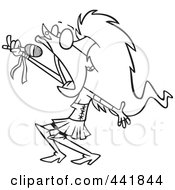 Royalty Free RF Clip Art Illustration Of A Cartoon Black And White Outline Design Of A Lady Rock Star Singing