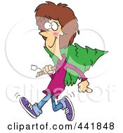 Royalty Free RF Clip Art Illustration Of A Cartoon Merry Woman Carrying A Christmas Tree