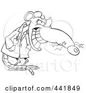 Royalty Free RF Clip Art Illustration Of A Cartoon Black And White Outline Design Of A Grinning Lab Rat by toonaday