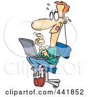 Poster, Art Print Of Cartoon College Boy Using A Laptop