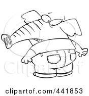 Royalty Free RF Clip Art Illustration Of A Cartoon Black And White Outline Design Of An Elephant With A Big Butt