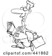 Royalty Free RF Clip Art Illustration Of A Cartoon Black And White Outline Design Of A Lawyer Carrying Files