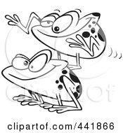 Cartoon Black And White Outline Design Of Frogs Playing Leap Frog