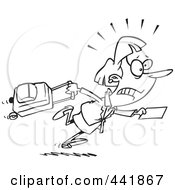 Royalty Free RF Clip Art Illustration Of A Cartoon Black And White Outline Design Of A Late Businesswoman Trying To Get To Her Flight by toonaday