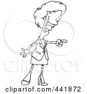 Cartoon Black And White Outline Design Of A Businesswoman Laughing And Pointing