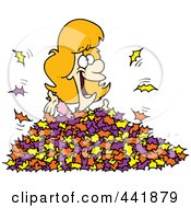 Poster, Art Print Of Cartoon Woman Playing In Leaves