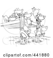 Royalty Free RF Clip Art Illustration Of A Cartoon Black And White Outline Design Of Swimming Lemmings