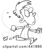 Royalty Free RF Clip Art Illustration Of A Cartoon Black And White Outline Design Of A Late Boy Running
