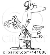 Royalty Free RF Clip Art Illustration Of A Cartoon Black And White Outline Design Of A Lawyer Reading Habeas Corpus