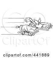 Royalty Free RF Clip Art Illustration Of A Cartoon Black And White Outline Design Of A Businessman Leaping