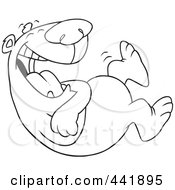 Royalty Free RF Clip Art Illustration Of A Cartoon Black And White Outline Design Of A Bear Laughing