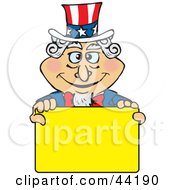 Clipart Illustration Of An American Uncle Sam Holding A Blank Yellow Sign by Dennis Holmes Designs