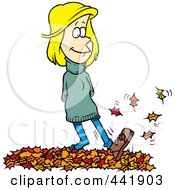 Poster, Art Print Of Cartoon Woman Walking In Leaves