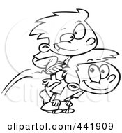 Royalty Free RF Clip Art Illustration Of A Cartoon Black And White Outline Design Of Two Boys Playing Leap Frog