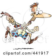 Poster, Art Print Of Cartoon Late Businessman Spilling Coffee And Running In His Boxers