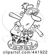Royalty Free RF Clip Art Illustration Of A Cartoon Black And White Outline Design Of A Summer Man Wading In A Kiddy Pool