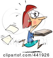 Poster, Art Print Of Cartoon Businesswoman Running With Late Files