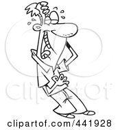 Royalty Free RF Clip Art Illustration Of A Cartoon Black And White Outline Design Of A Man Laughing And Holding His Belly