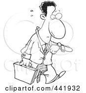 Cartoon Black And White Outline Design Of A Stressed And Late Black Businessman