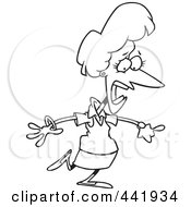 Cartoon Black And White Outline Design Of A Late Businesswoman