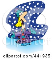 Poster, Art Print Of Cartoon Happy Woman In The Snow