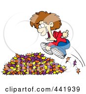 Poster, Art Print Of Cartoon Little Boy Jumping In Leaves