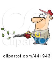Cartoon Man Using A Leaf Blower