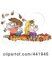 Poster, Art Print Of Cartoon Kids Playing In Leaves